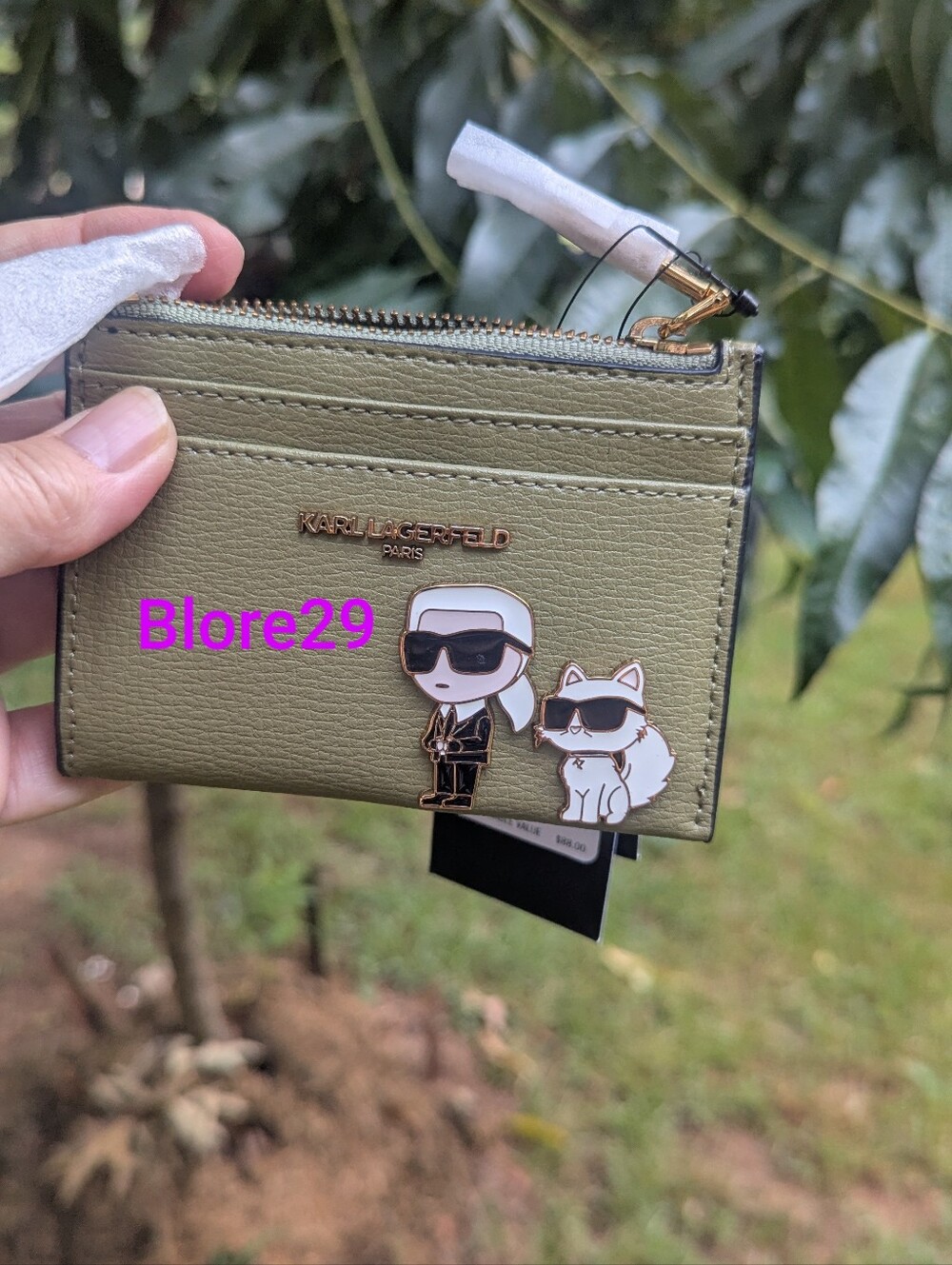 LEATHER KARL ET CHOUPETTE PIN CARD CASE